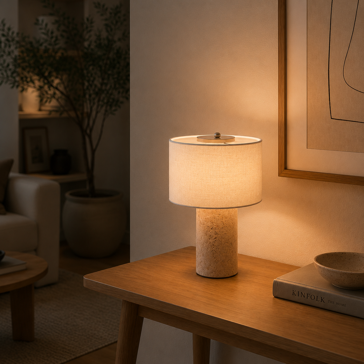 Travertine Portable Table Lamp