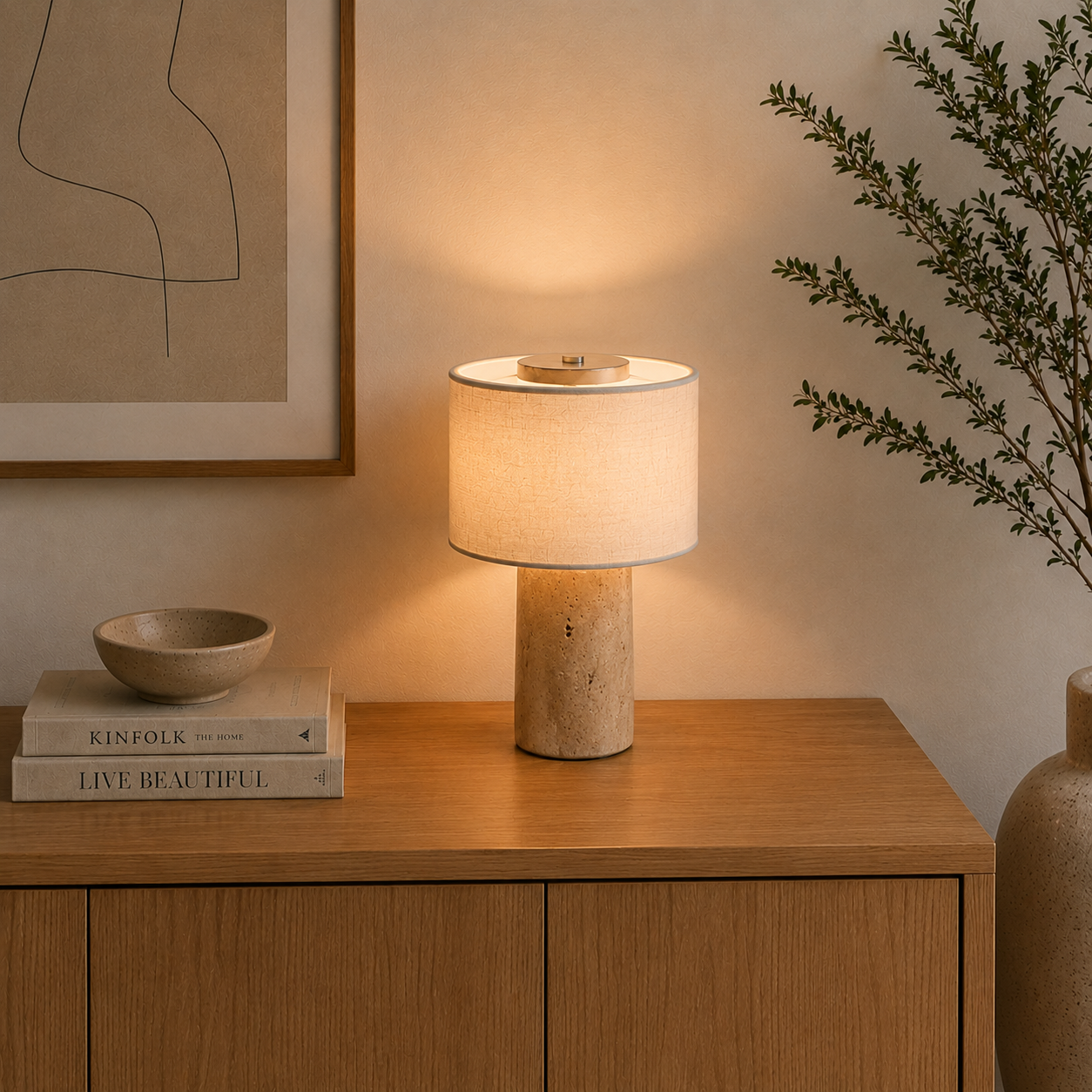 Travertine Portable Table Lamp